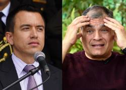 Combo de fotografías del mandatario de Ecuador, Daniel Noboa (C), y el expresidente Rafael Correa (D).