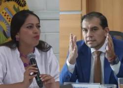 Combo de fotografías de la prefecta de Pichincha, Paobla Pabón, y el ministro del Trabajo, Harold Burbano.