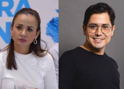 Combo de fotografías de la prefecta del Guayas, Marcela Aguiñaga, y el docente Víctor Estrada, quien falleció el pasado 31 de diciembre por un disparo.