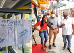 Chofer de autobús promocionó el negocio de su hija con un letrero escrito a mano