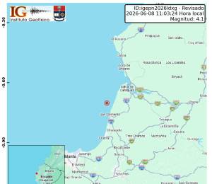 Sismo localizado a 14.35 km de Bahía de Caráquez, Manabí.