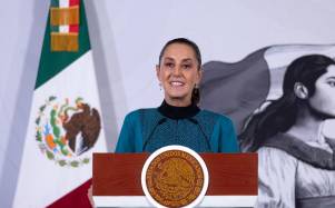 La presidenta Claudia Sheinbaum durante su conferencia de prensa diaria en el Palacio Nacional.