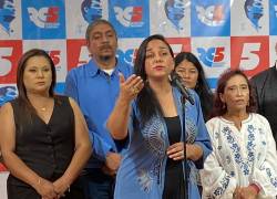 Rueda de prensa de Revolución Ciudadana en la sede de la organización en Quito.