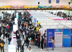 Fotografía que muestra a decenas de personas visitando cubículos de atención en la feria, este viernes.