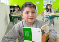 Estudiante de primaria en aula de clase con compañeros.