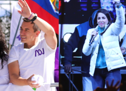 Los candidatos más votados de la primera vuelta, el empresario Daniel Noboa y la abogada Luisa .