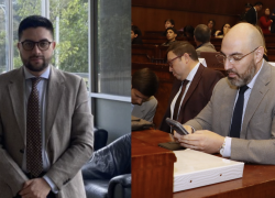 El juez anticorrupción Carlos Serrano y el presidente del Consejo de la Judicatura, Mario Godoy.