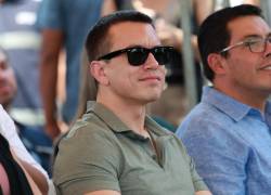 El presidente Daniel Noboa en la entrega de financiamiento para obras que fortalecerán la vialidad y economía de la provincia de Santa Elena, este viernes.