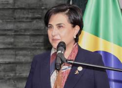 La ministra de Relaciones Exteriores y Movilidad Humana de Ecuador, Gabriela Sommerfeld, habla durante una rueda de prensa este viernes, en Quito.