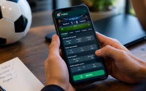 Uso de una app móvil para una apuesta de pronósticos de fútbol.