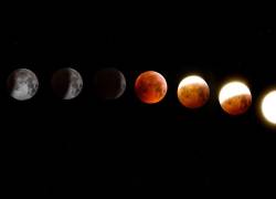 Imagen que muestra las fases de un eclipse lunar total.