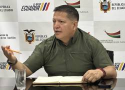 Exjefe de Seguridad, Diego Peñaherrera, en una rueda de prensa.