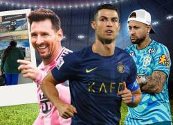 Composición fotográfica de Messi, Ronaldo y Neymar.