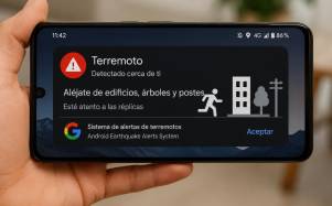 Fotografía referencial de una alerta sísmica en un teléfono Android.