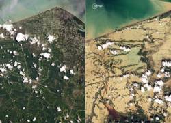 Esta combinación de imágenes satelitales publicadas por Planet Labs PBC y creadas el 1 de diciembre de 2025 muestra una vista de la regencia del norte de Aceh (Aceh Utara) el 6 de septiembre de 2025 (izq.) y el 30 de noviembre de 2025 (der.) después de que el ciclón tropical Ditwah azotara el noreste de Aceh.