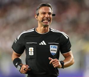 Slavko Vinčić en acción durante el partido del Grupo J entre Jordania y Argelia.