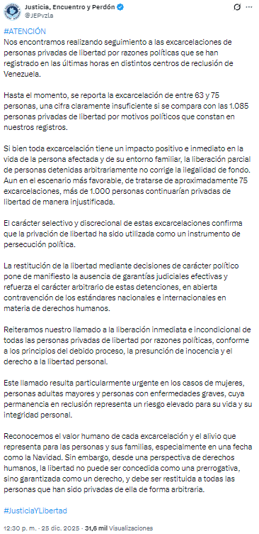 $!JEP Venezuela celebró la liberación de los detenidos.