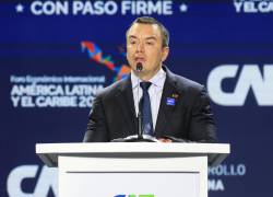 El presidente de Ecuador, Daniel Noboa, habla durante el Foro Económico Internacional América Latina y el Caribe 2026 este miércoles, en Ciudad de Panamá.
