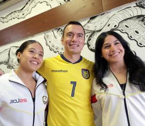 El presidente de la República, Daniel Noboa, durante un encuentro con deportistas de alto rendimiento.