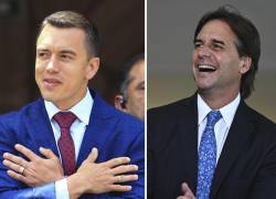 Combo de fotografías de archivo que muestra, desde la izquierda, a los presidentes de Argentina, Javier Milei; de Ecuador, Daniel Noboa, y de Uruguay, Luis Lacalle Pou. El presidente de Ecuador, Daniel Noboa, es el mandatario con mayor índice de aprobación en Sudamérica, seguido por el uruguayo Luis Lacalle Pou y el argentino Javier Milei.