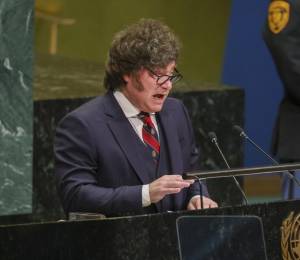 Presidente de Argentina, Javier Milei hablando durante el debate de la Asamblea General de la ONU.