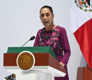 La presidenta de México, Claudia Sheinbaum, pronuncia un discurso durante un acto que conmemora el segundo aniversario de su victoria electoral, eel 31 de mayo de 2026.