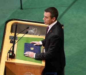 El presidente Daniel Noboa durante su intervención en la Asamblea General de la ONU.