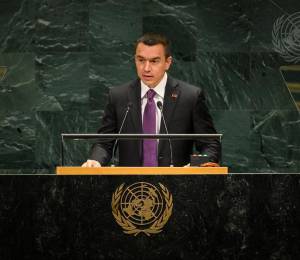 El presidente Daniel Noboa durante su intervención en la Asamblea General de la ONU.