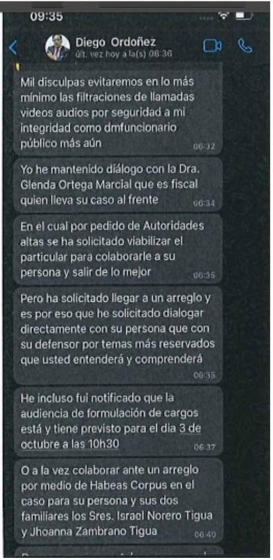 $!¿Qué dice el supuesto chat entre Diego Ordóñez y Leandro Norero? El exfuncionario de seguridad niega estar involucrado