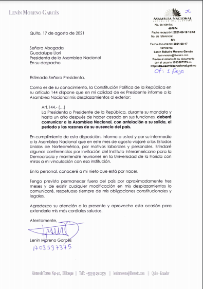 $!Lenín Moreno viajará a Estados Unidos por tres meses, argumentó motivos laborales y personales