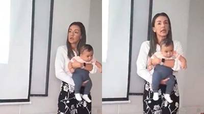 Maestra universitaria cargó al bebé de su alumna para que ella pueda prestar a tención a la clase Maestra universitaria cargó al bebé de su alumna para que ella pueda prestar a tención a la clase