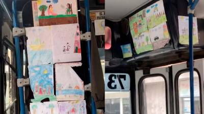 Chofer de autobús decoró su vehículo con los dibujos que le obsequió su hijo Chofer de autobús decoró su vehículo con los dibujos que le obsequió su hijo