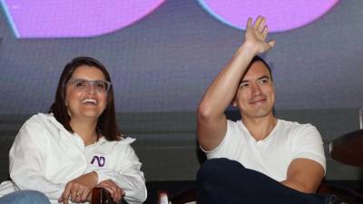 Quito, viernes 9 de agosto del 2024: María José Pinto y Daniel Noboa durante la proclamación de sus candidaturas en el Hotel Marriott de Quito.