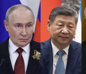 Vladimir Putin, presidente de Rusia; Xi Jinping, presidente de China; Donald Trump, presidente de EE.UU.