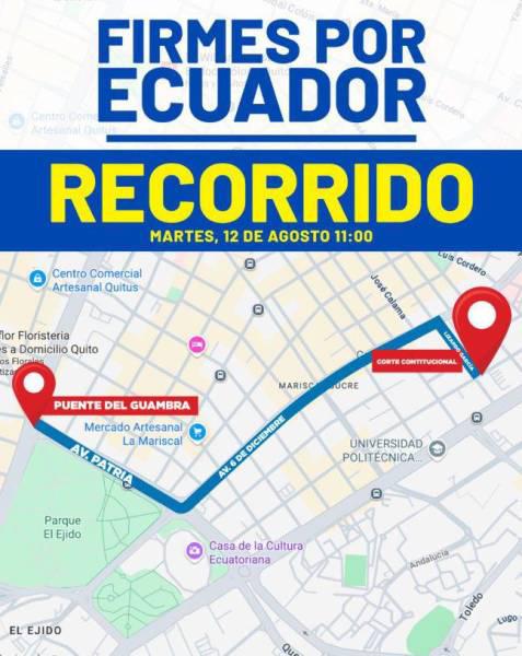 $!Recorrido de la marcha en Quito, este 12 de agosto.