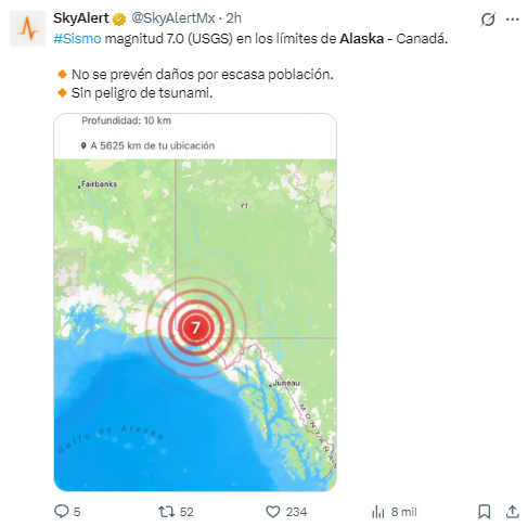 $!Imagen de la zona dónde se registró el terremoto en Alaska.