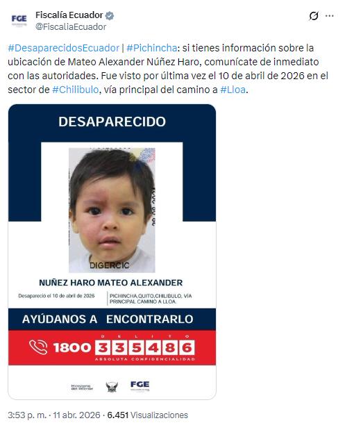 $!Imagen de Mateo Alexander Núñez Haro divulgada por la Fiscalía.