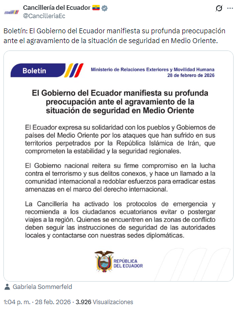 $!Comunicado de la Cancillería sobre la situación en Irán.