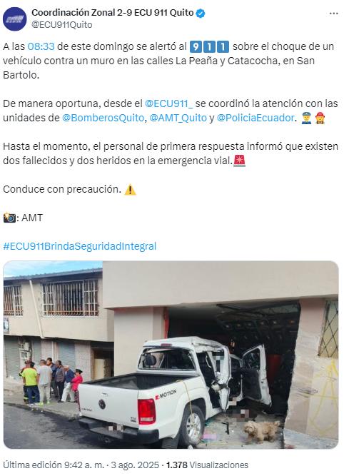 $!El ECU 911 reportó la emergencia en el sector de San Bartolo, sur de Quito.