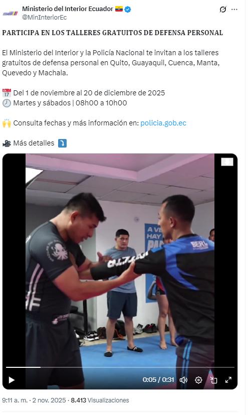 $!Captura de anuncio de los talleres de defensa personal.