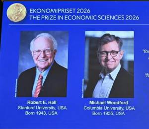 Fotografía de los galardonados con el premio Nobel de Economía 2026.