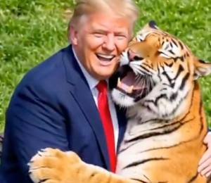 En el video compartido, Donald Trump aparece abrazando a un tigre, horas después de difundir imágenes de un ataque mortal en Inglaterra.