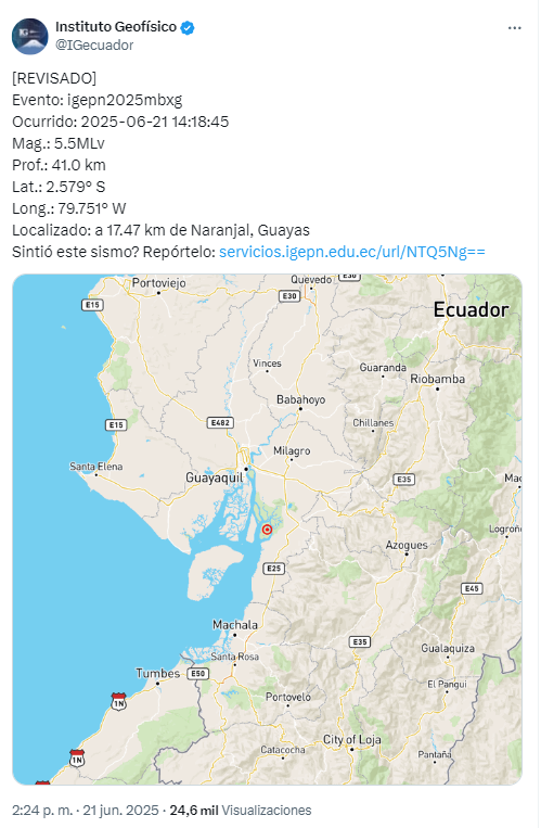 $!Captura del lugar donde se registró el epicentro este 21 de junio.