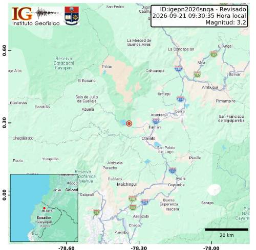 El epicentro del sismo se localizó a 8,53 kilómetros de Cotacachi.