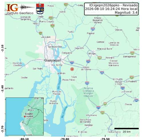 El epicentro fue localizado a 13.23 km de Durán.