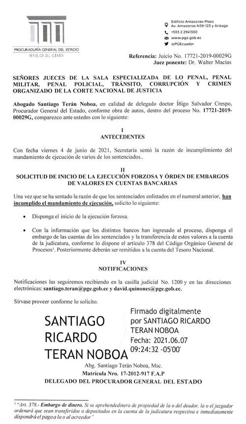 $!Procuraduría solicita embargo de cuentas y bienes del expresidente Correa y otros condenados por 'Sobornos'