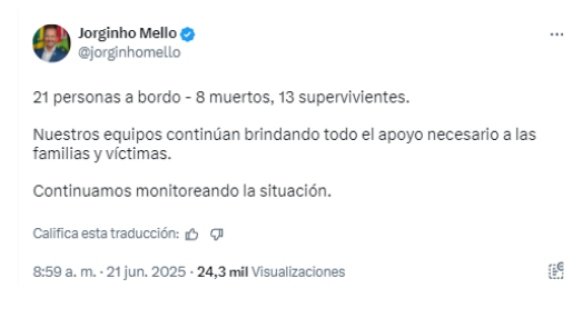$!El gobernador Jorginho Mello confirmó el deceso de algunos de los tripulantes.
