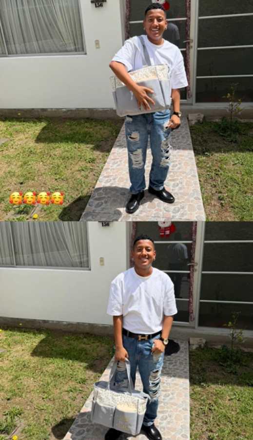 $!Jombriel también publicó una imagen llegando a su casa con una pañalera tras el nacimiento de su hijo.