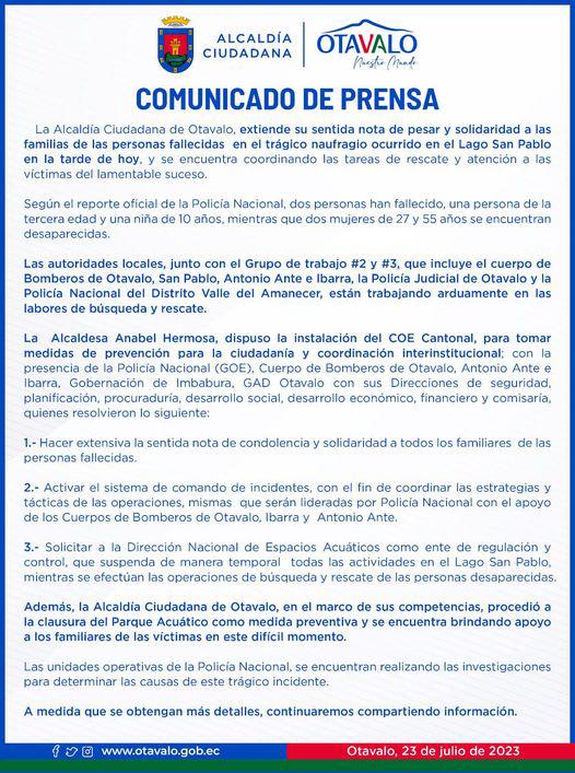 $!¿Qué provocó el trágico naufragio en el lago San Pablo? Reportan fallecidos y desaparecidos