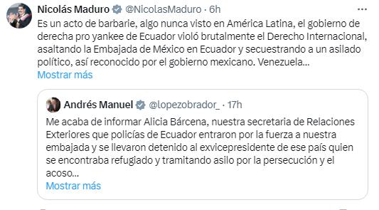 $!Maduro criticó fuertemente el accionar ecuatoriano en contra la embajada de México.